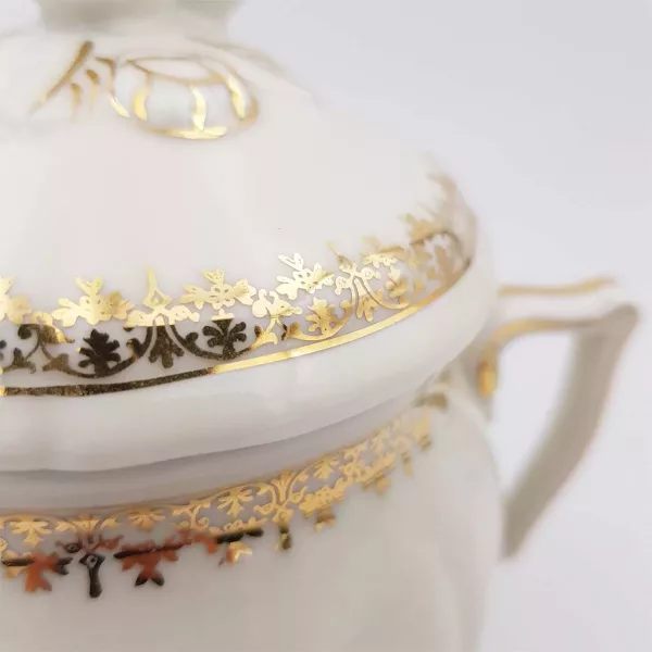 Sugar bowl White porcelaine Raynaud Limoges Gilt enamel 1950 - Image 4