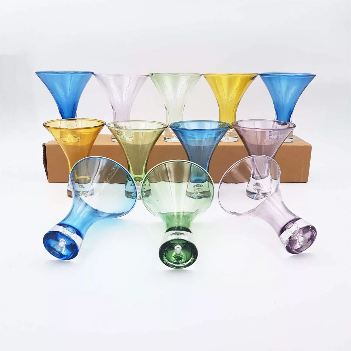 Vintage multicolor martini glasses cocktail glasses with bubbles