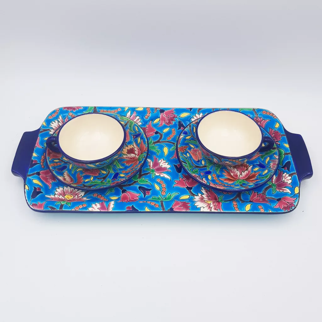 Antique coffee cups & tray earthenware Longwy cloisonne enamel Antique coffee cups & tray earthenware Longwy cloisonne enamel