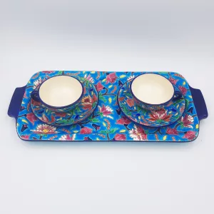 Antique coffee cups & tray earthenware Longwy cloisonne enamel