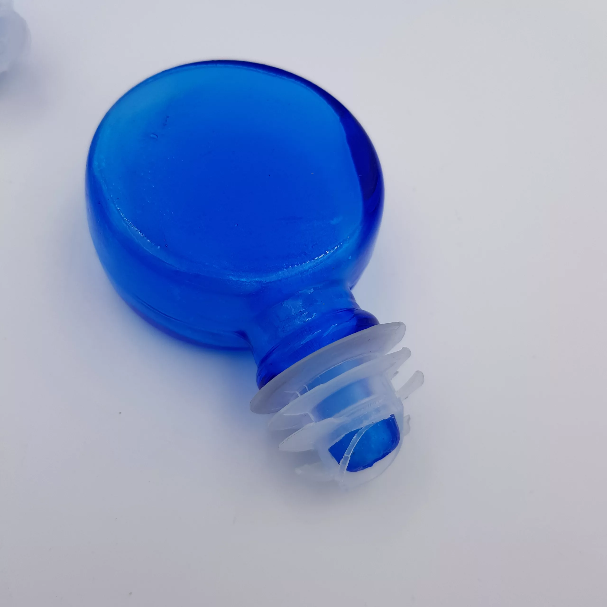 2 vintage cobalt blue glass flasks round shoulders