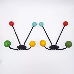 Pair of vintage coat racks twisted metal colored wooden balls
