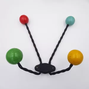 Pair of vintage coat racks twisted metal colored wooden balls