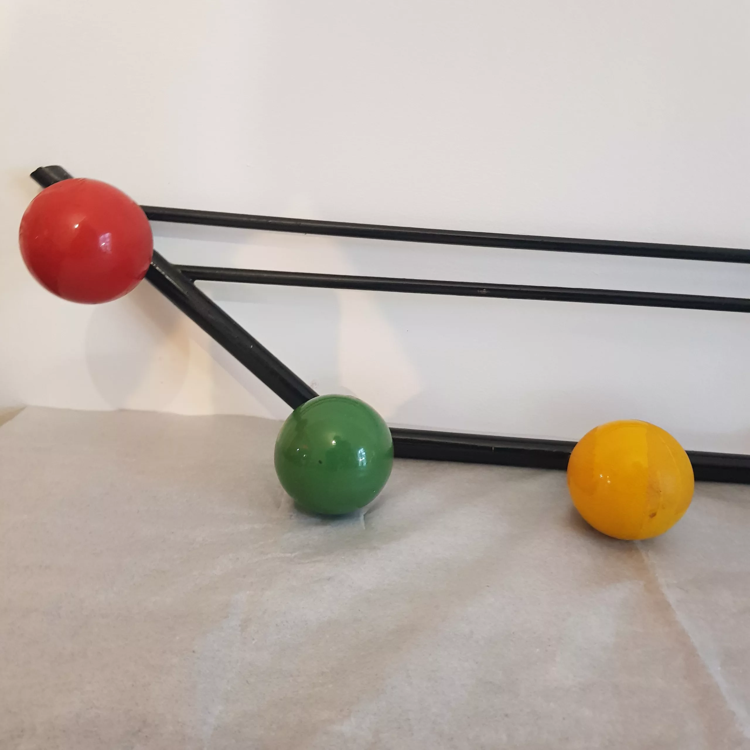 Vintage coat rack metal 5 wood colored hangers