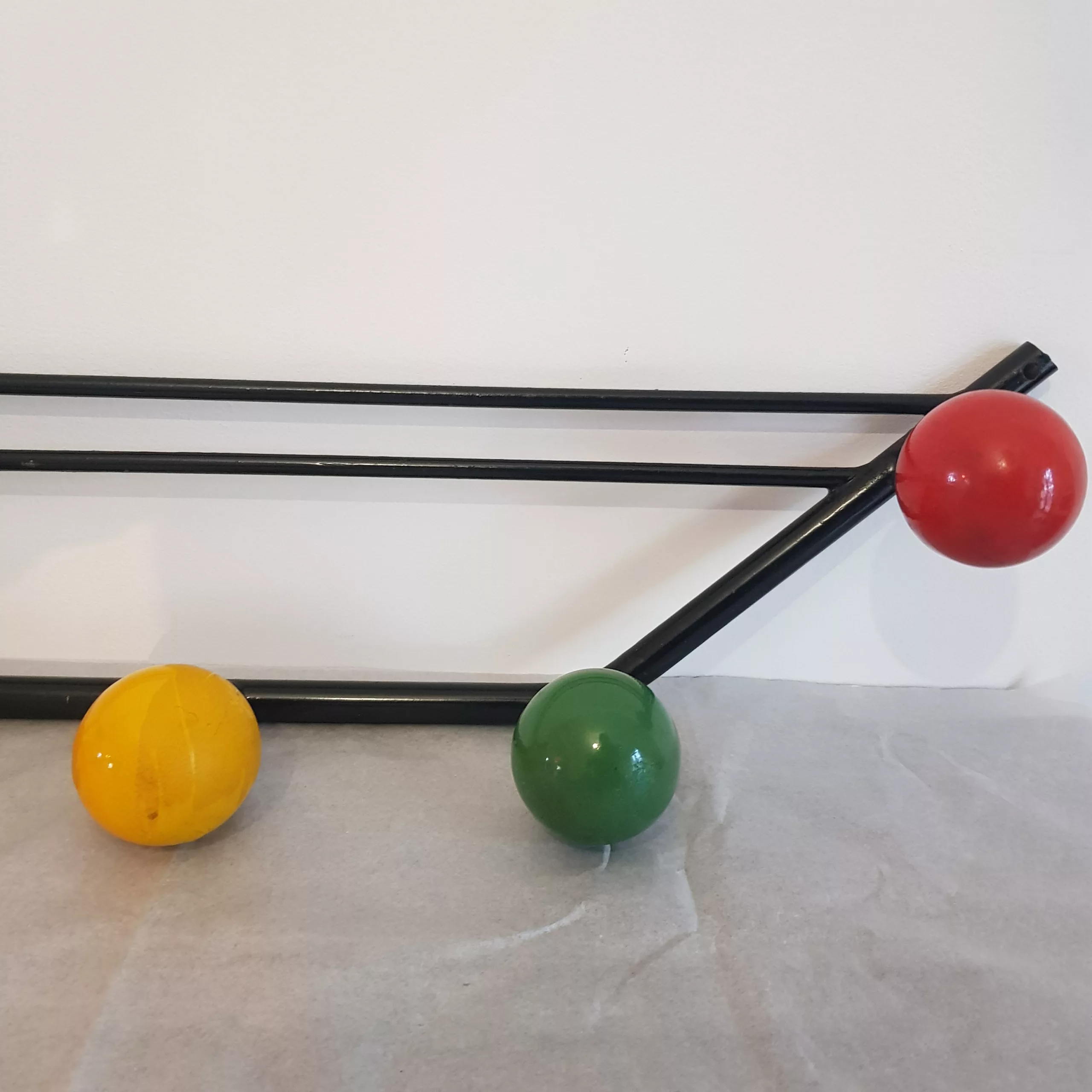 Vintage coat rack metal 5 wood colored hangers