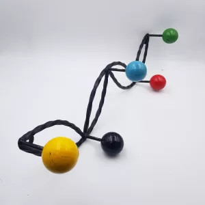 Vintage coat rack twisted metal colored wood balls
