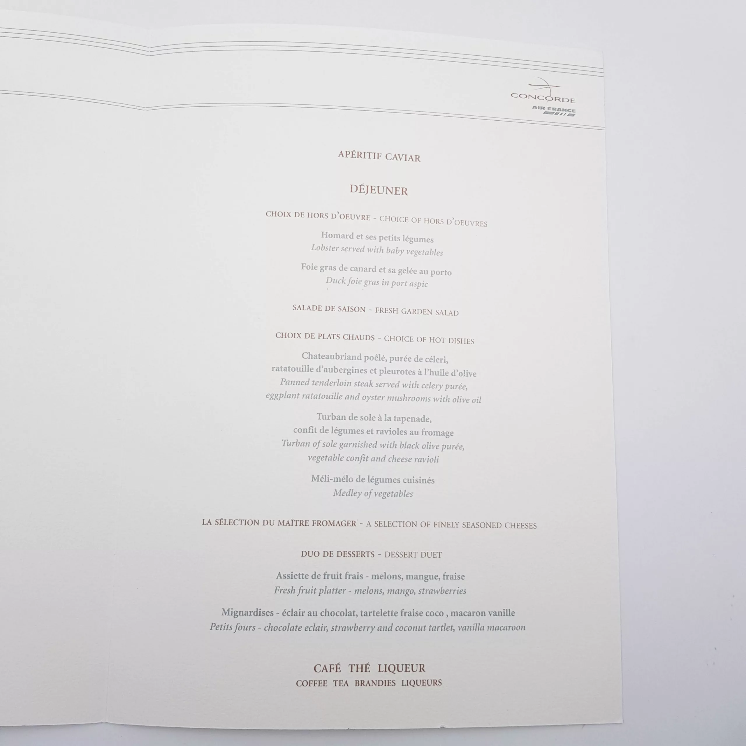 Air France Concorde Menu 2001 by Jean Boggio