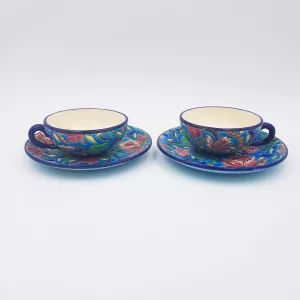 Antique coffee cups & tray earthenware Longwy cloisonne enamel