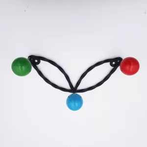 Vintage coat rack twisted metal 3 colored wood balls red green & blue 1950