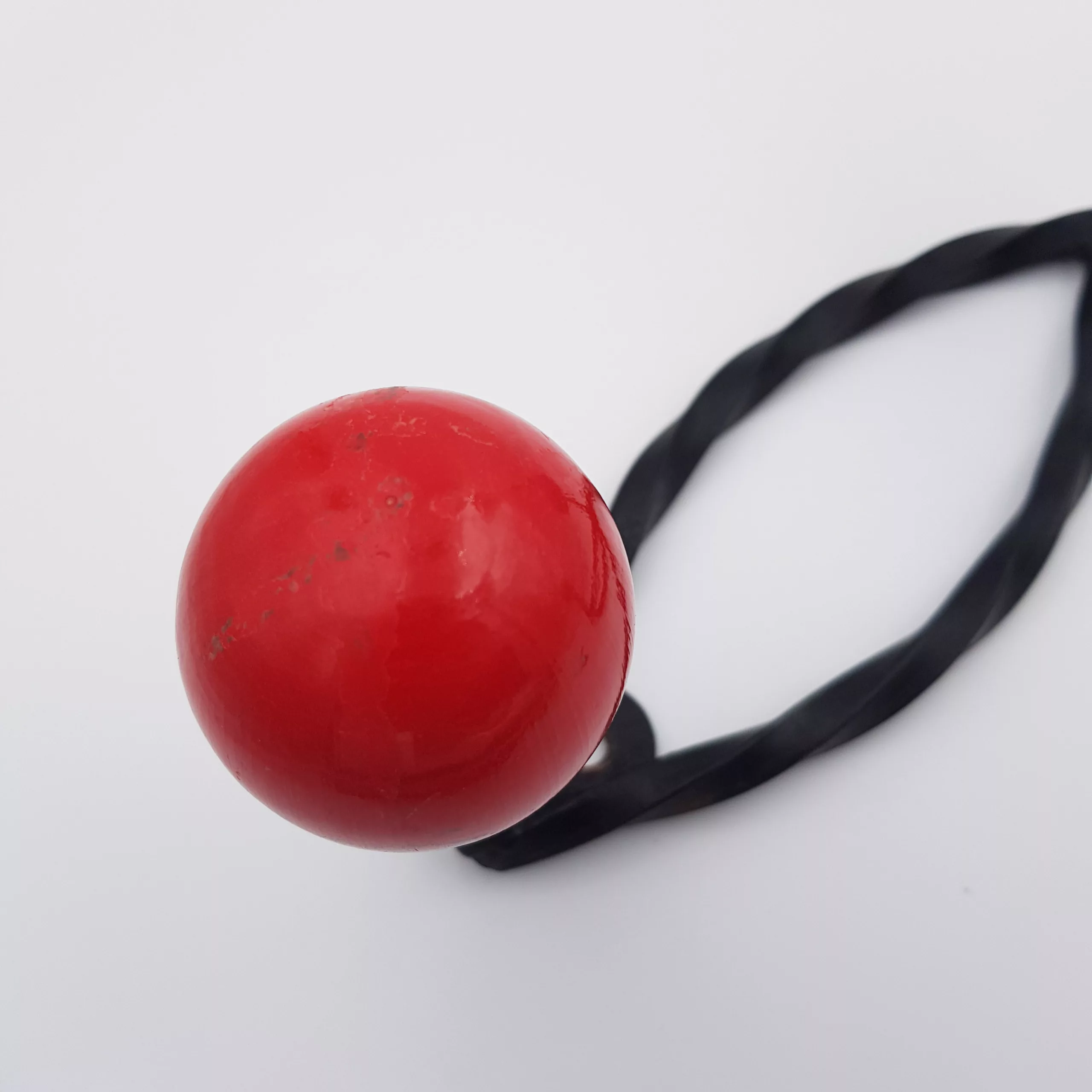 Vintage coat rack twisted metal 3 colored wood balls red green & blue 1950