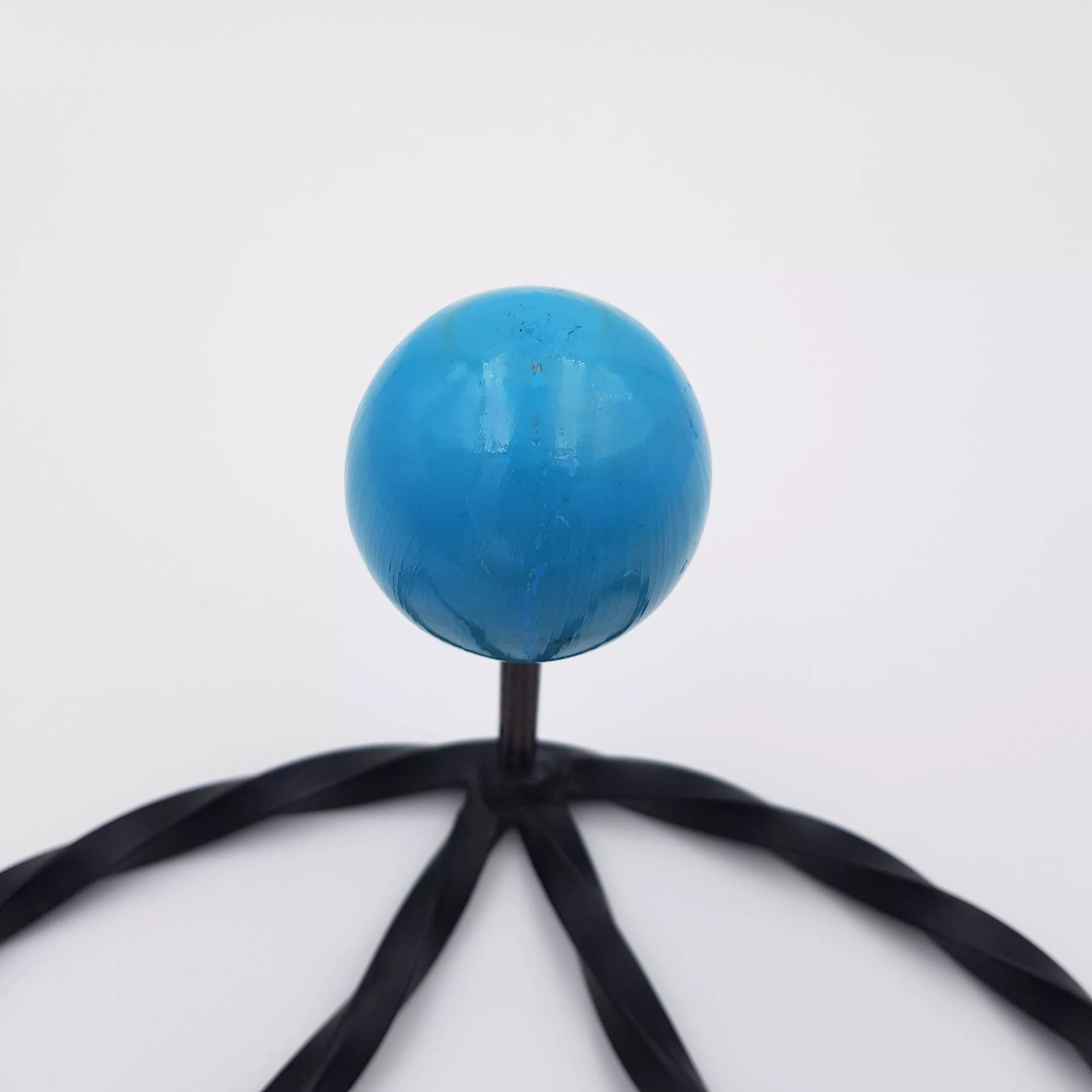 Vintage coat rack twisted metal 3 colored wood balls red green & blue 1950