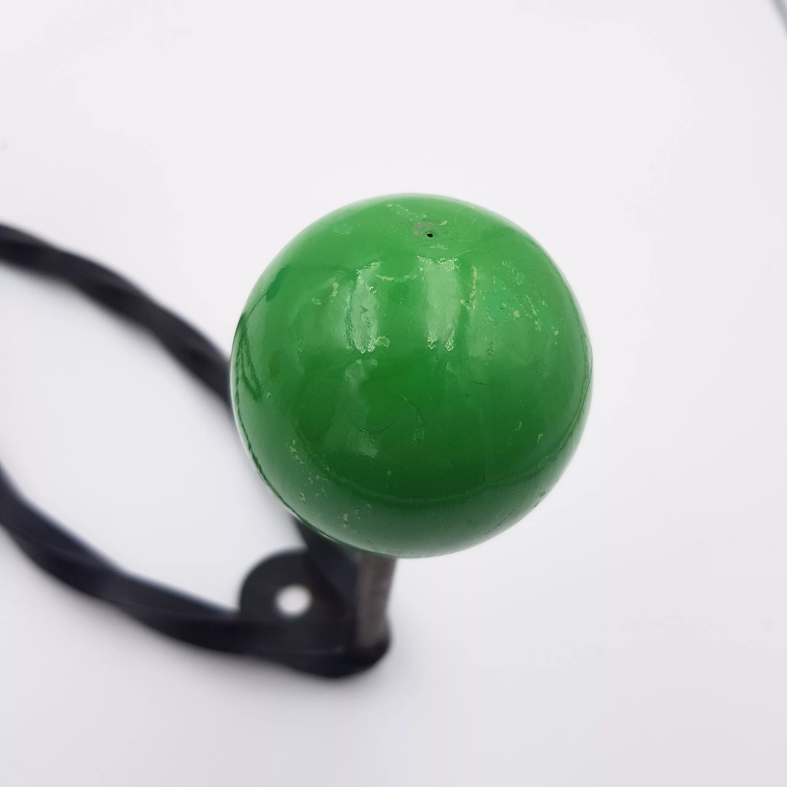 Vintage coat rack twisted metal 3 colored wood balls red green & blue 1950