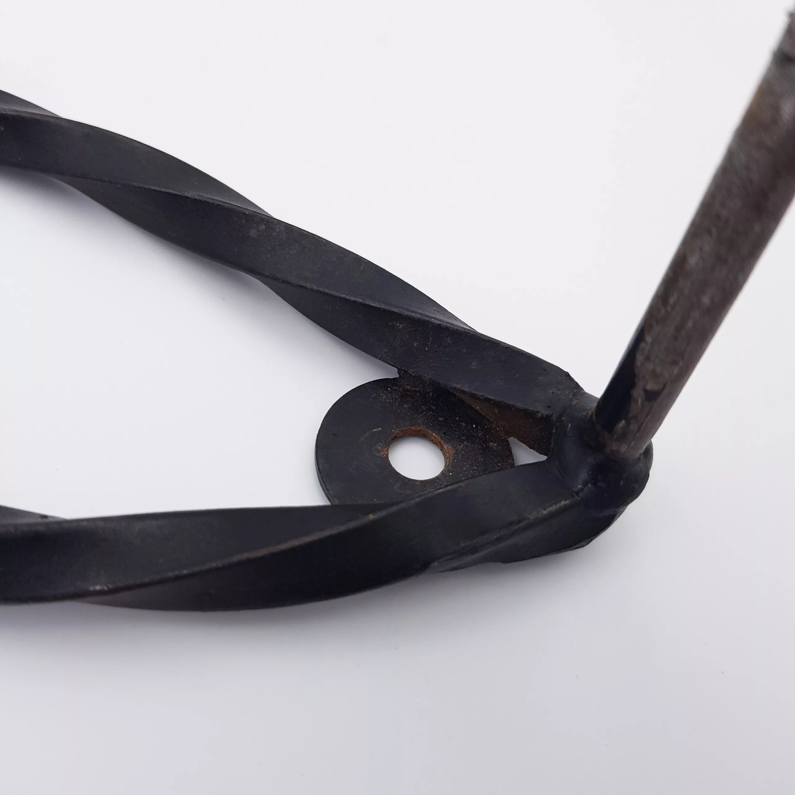 Vintage coat rack twisted metal 3 colored wood balls red green & blue 1950