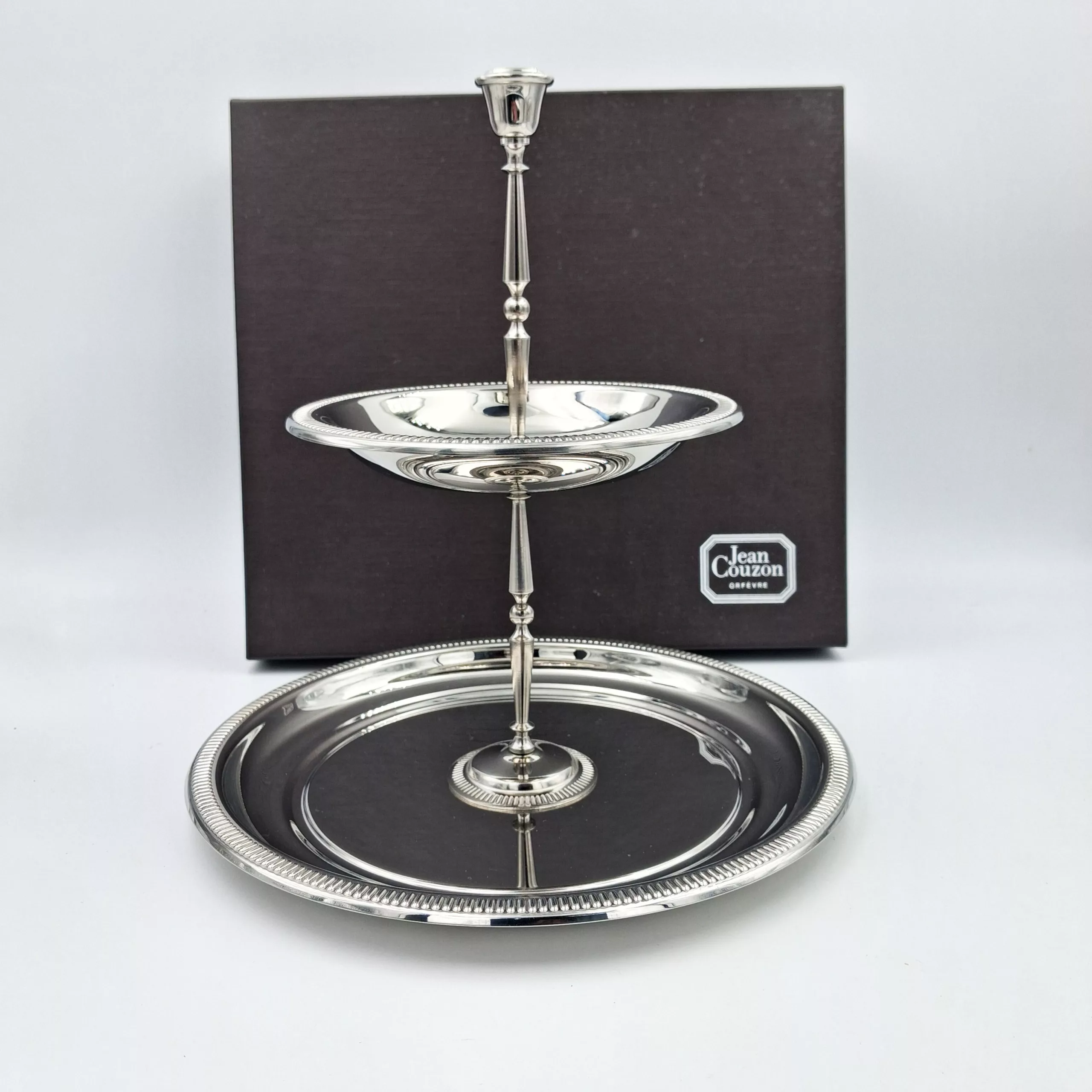 Vintage stainless steel cake stand 2 tiers Jean Couzon 1970/80 France