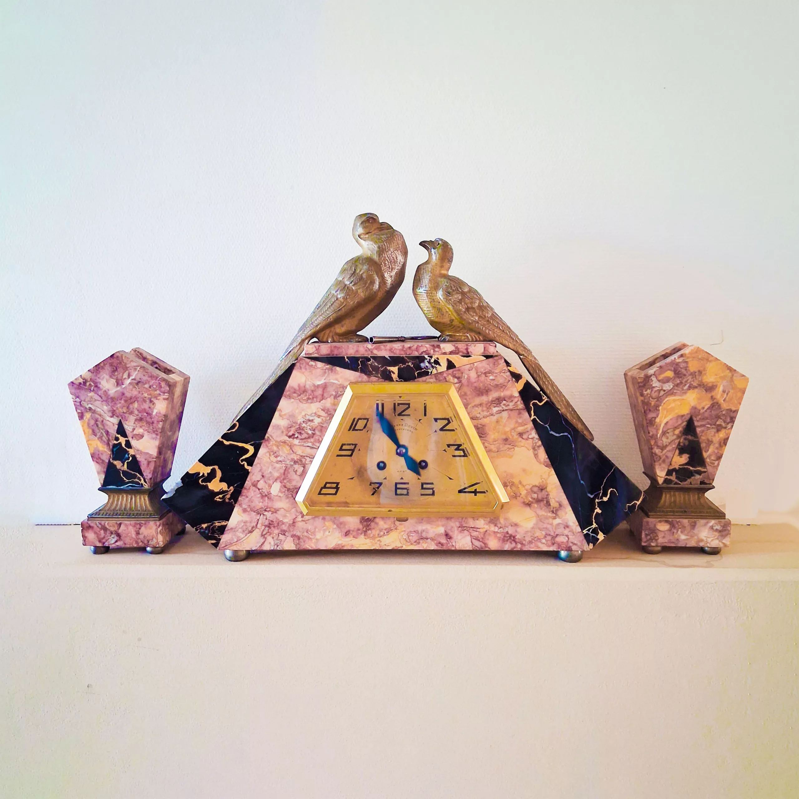 French Art Deco 1930s mantle clock marble Paris movement Pierre Devin Pithiviers