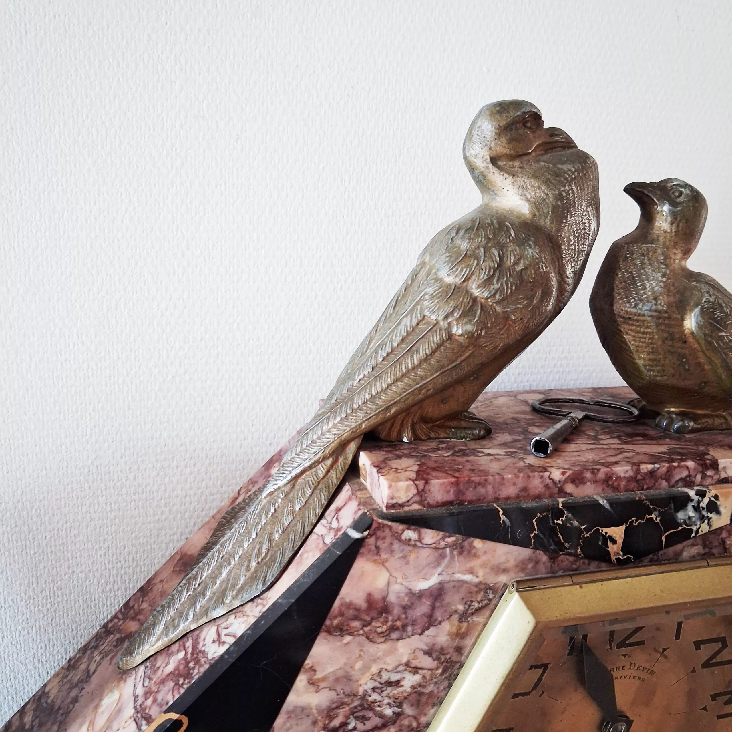 French Art Deco 1930s mantle clock marble Paris movement Pierre Devin Pithiviers