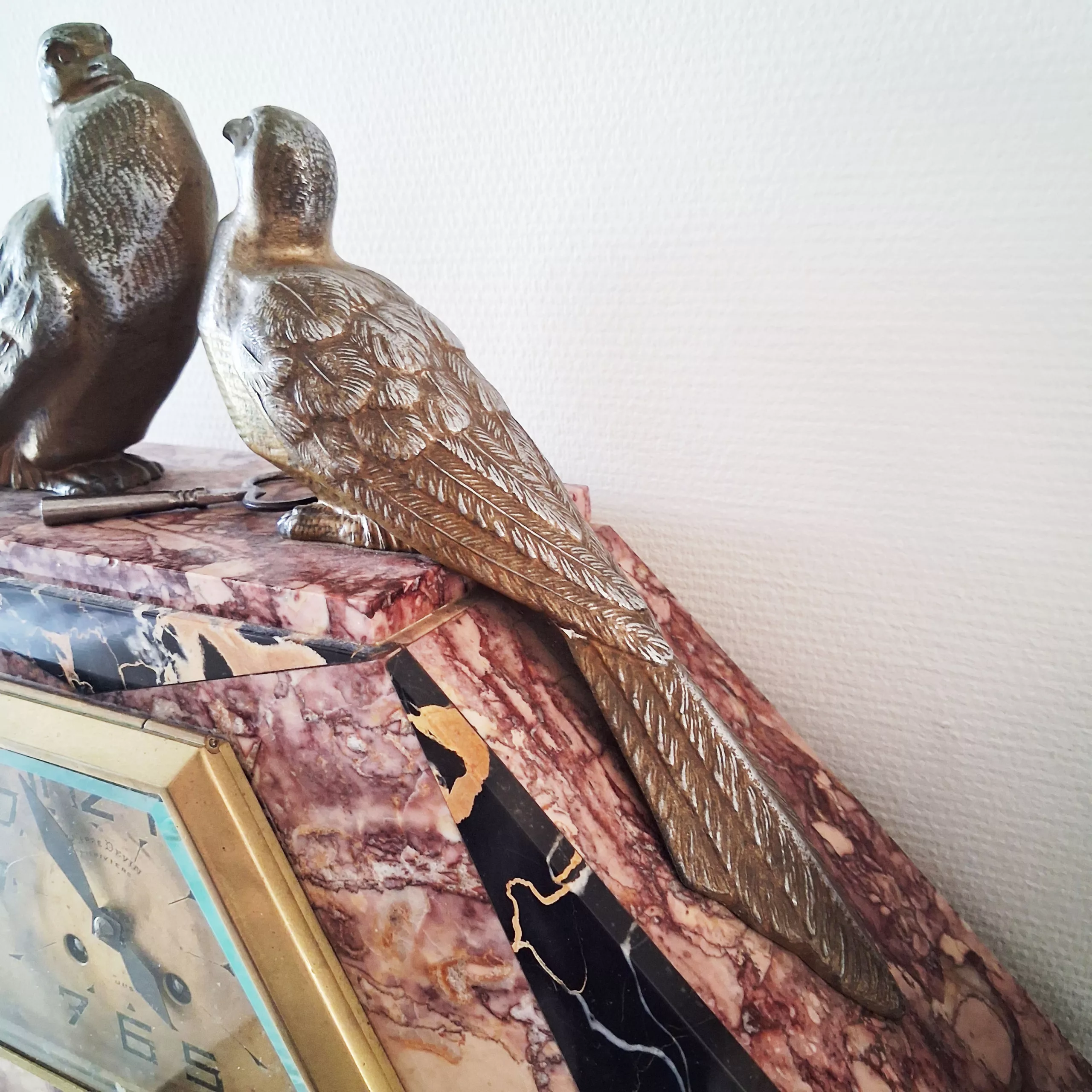 French Art Deco 1930s mantle clock marble Paris movement Pierre Devin Pithiviers