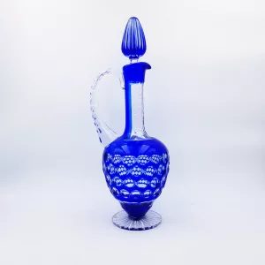 Blue bohemian cut crystal jug 1960s