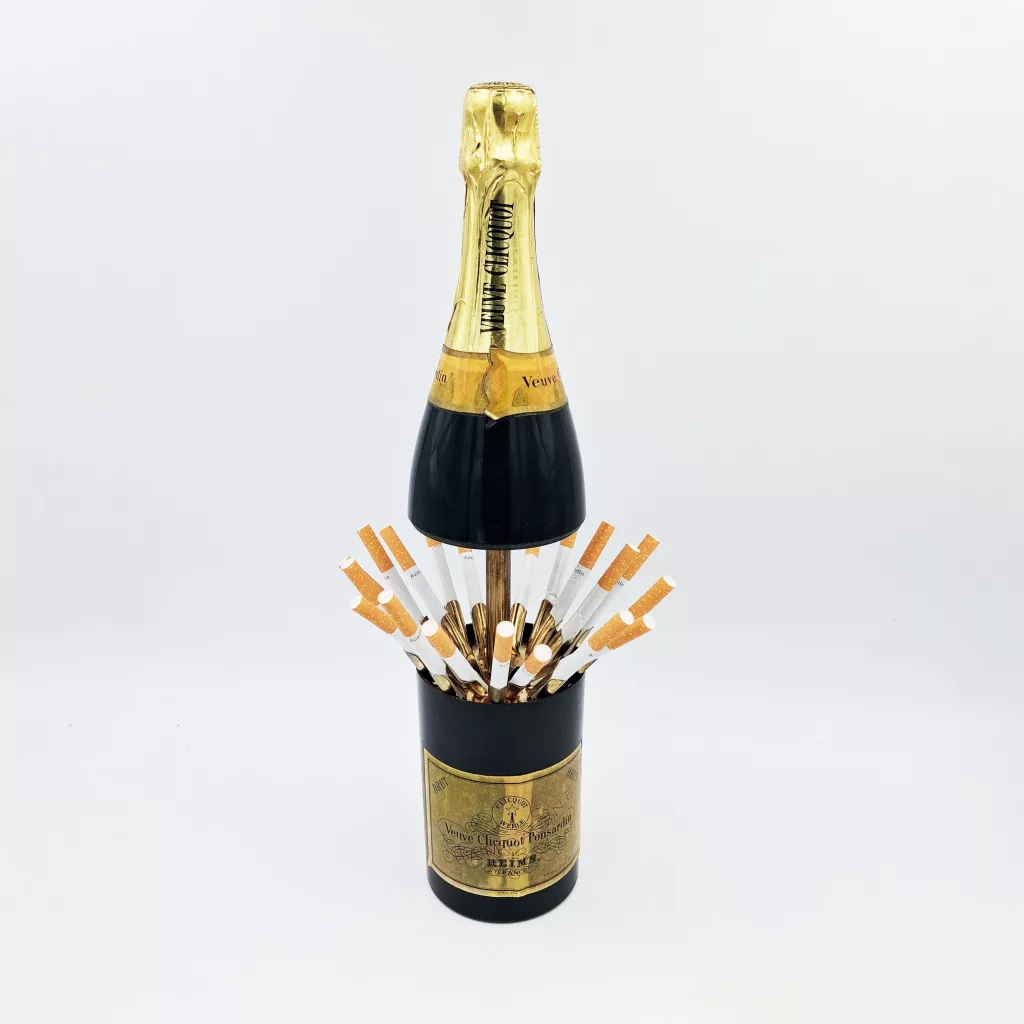 Vintage cigarettes dispenser shape of a bottle of champagne Veuve Clicquot